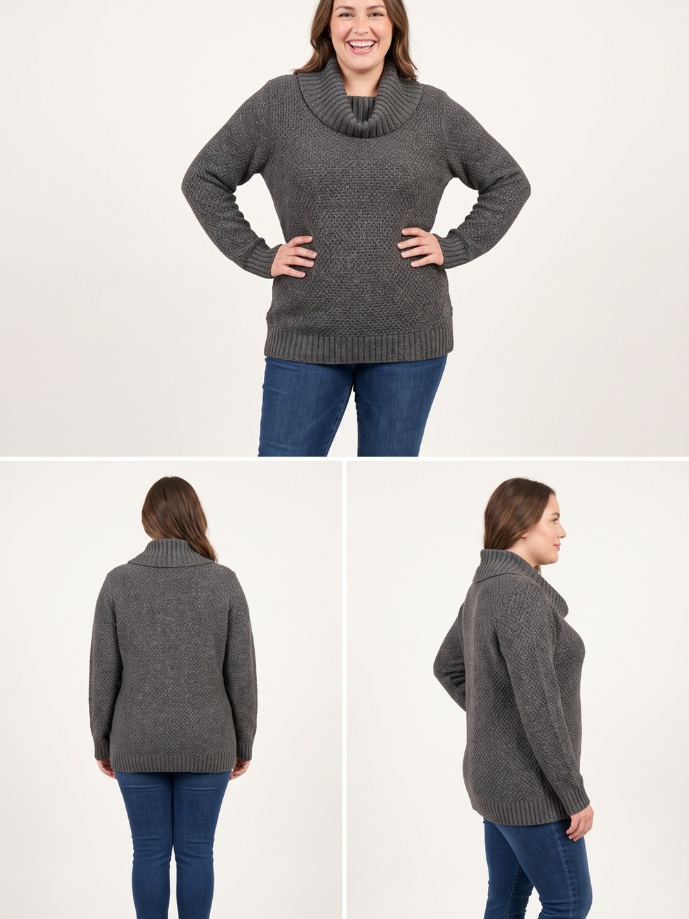 Hilary Radley Charcoal Gray Cowl-Neck Sweater